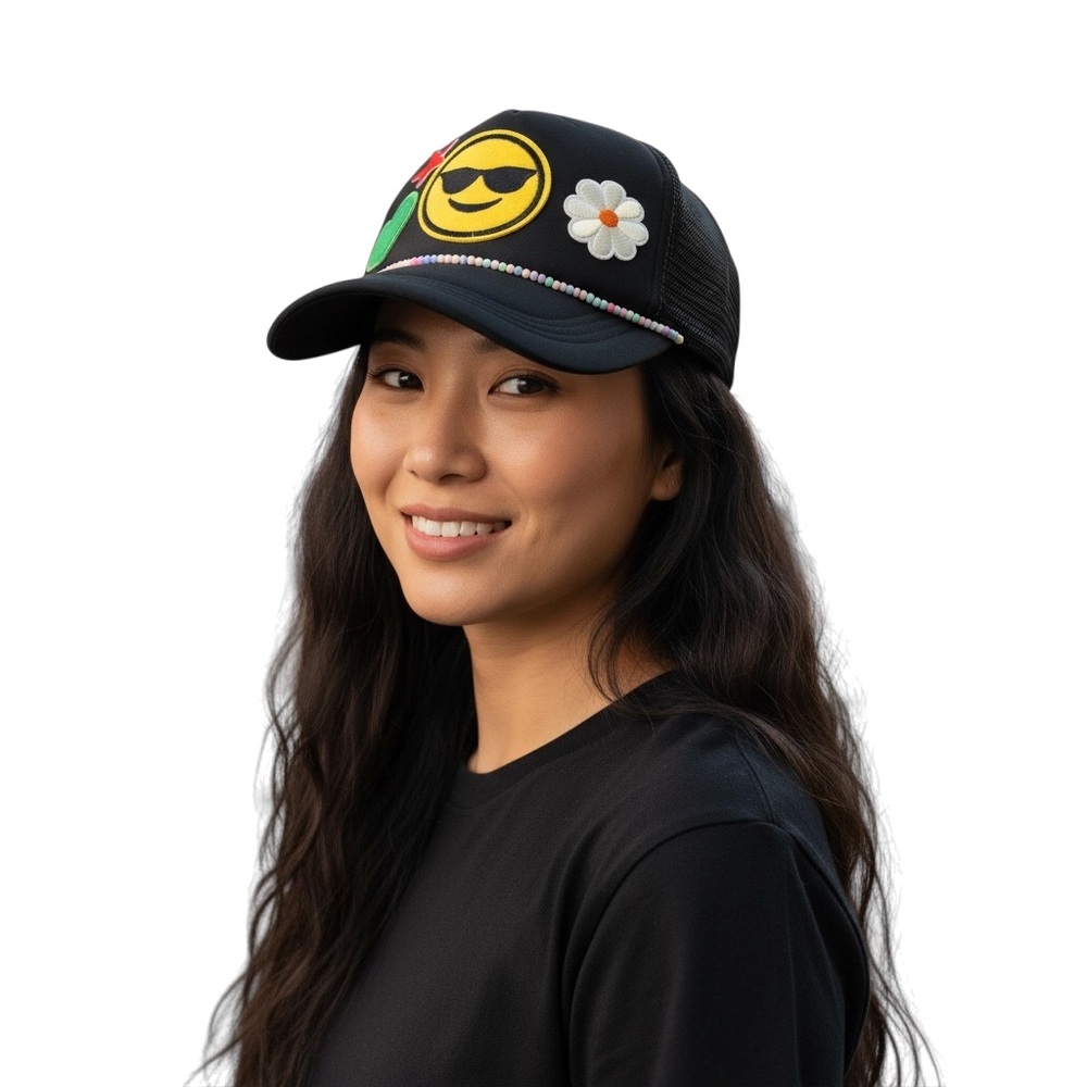 Black Emoji Patch Trucker Hat